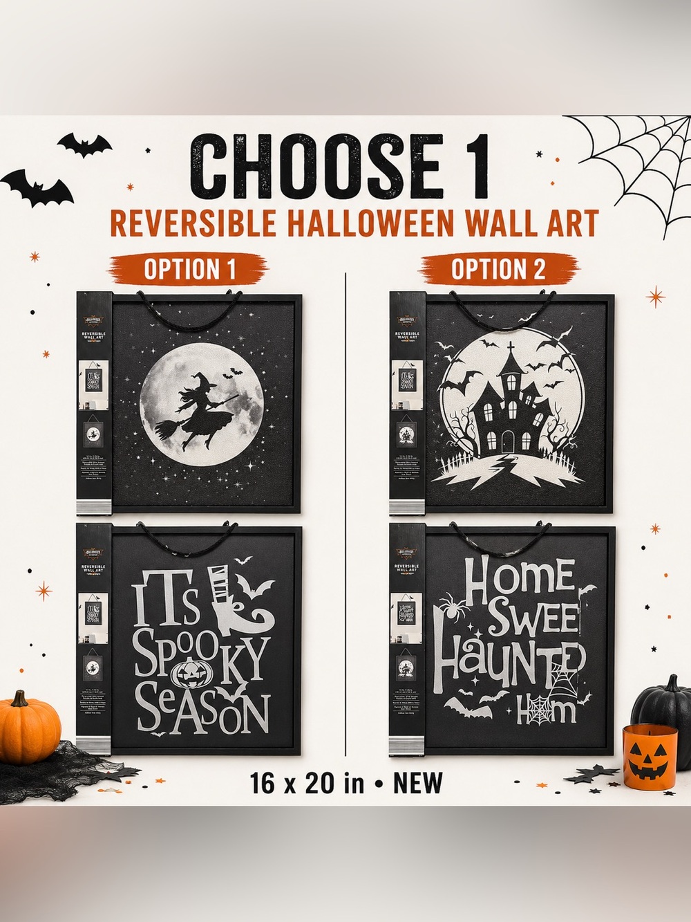 Halloween Reversible Wall Art 16x20 Choose 1 NWT